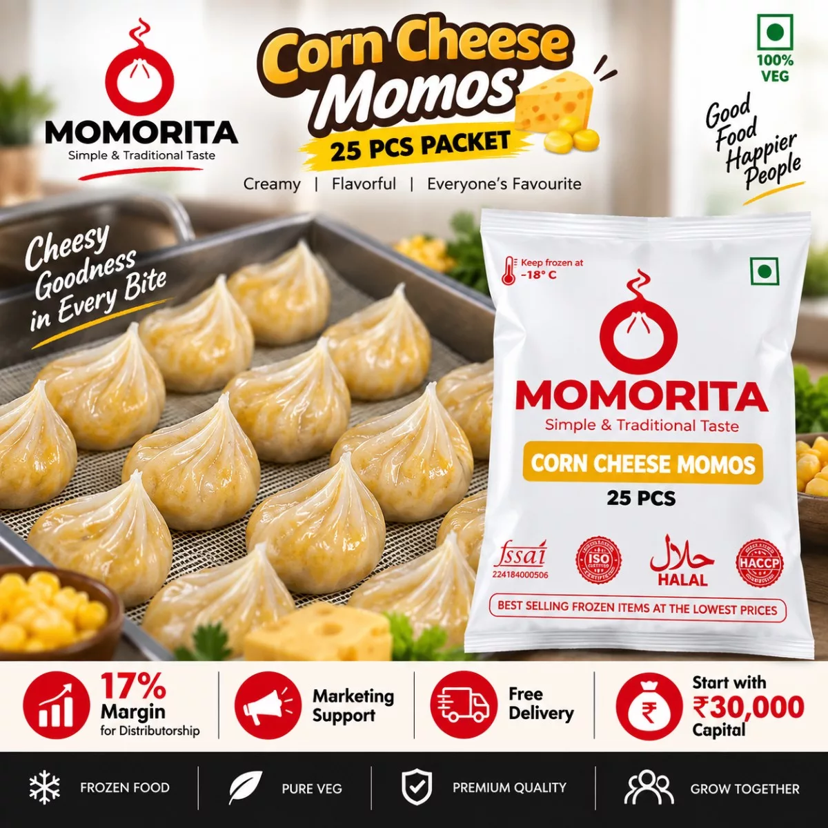 Frozen Corn Cheese Momos 25PCS — Momorita Distributions