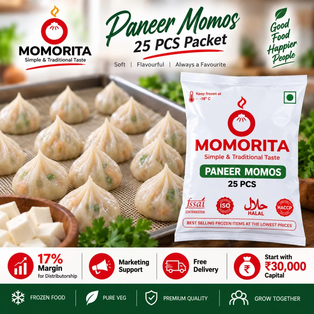 Paneer Momos (25 Pieces | 500g) — Momorita Distributions