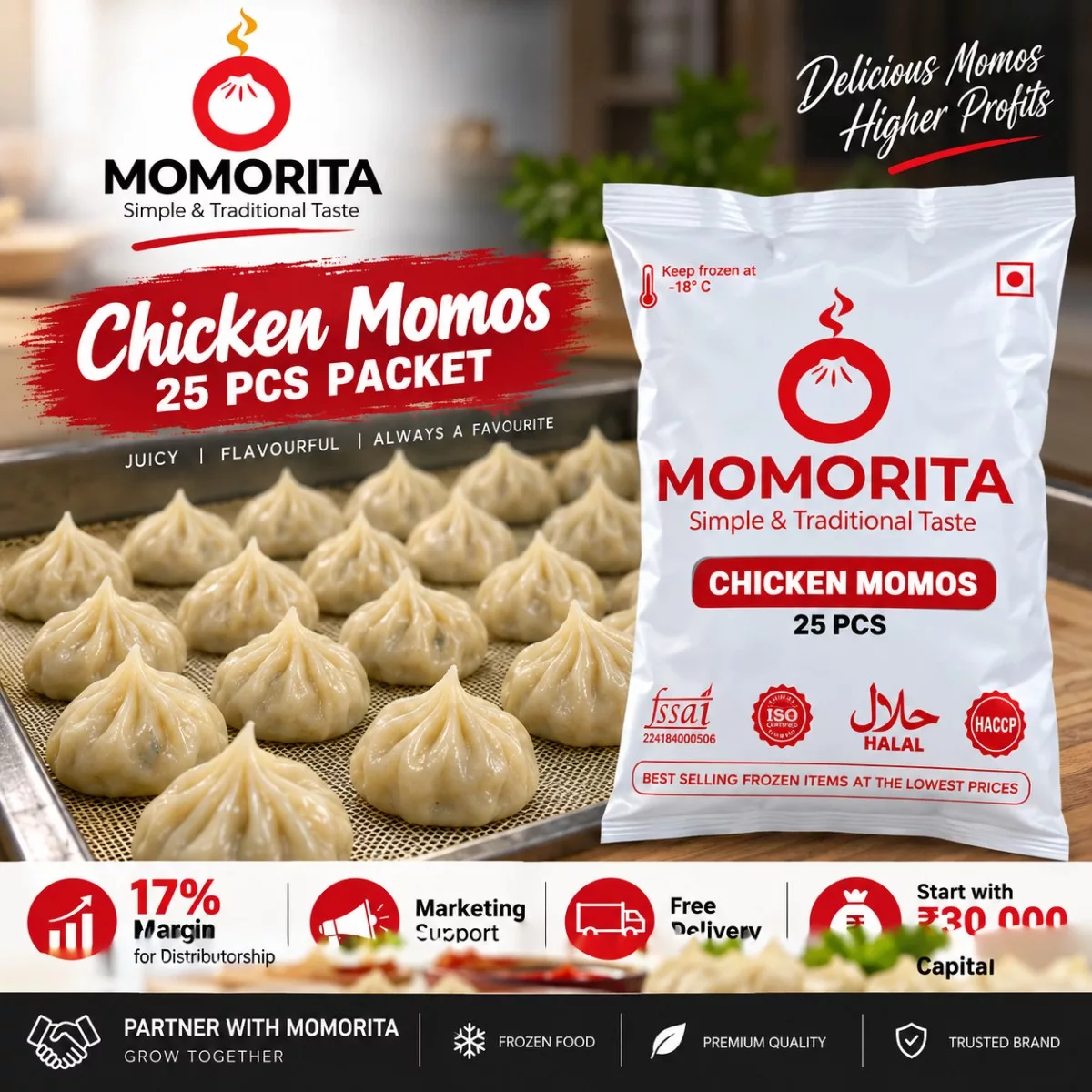 Chicken Momos (25 Pieces | 500g) — Momorita Distributions